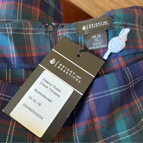 NWT Collectif Eleanor Rustic Check Trousers - UK 16/XL/US 12 - Picture 3 of 5